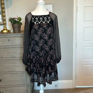 Free People | Elise Midnight Garden | Black Floral Drop Waist Dress | Sm…